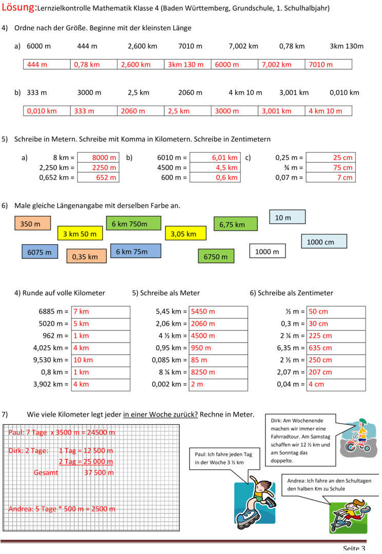Klassenarbeit zu Größen und Maßeinheiten