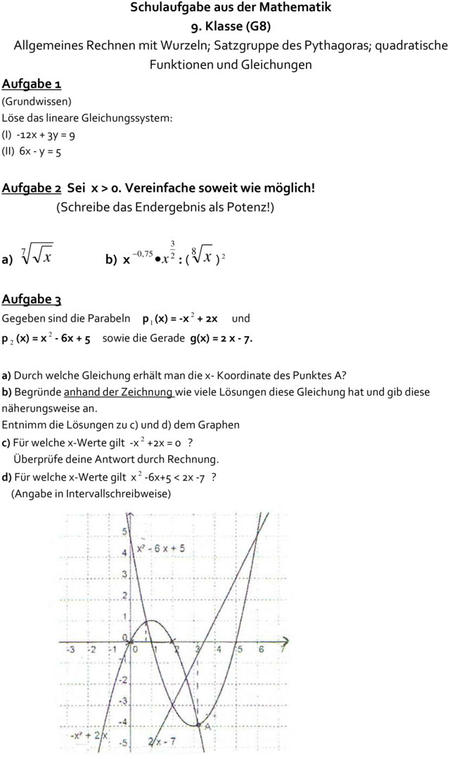 Aufgaben Quadratische Funktionen Mit Lösungen Klassenarbeit zu Quadratische Funktionen