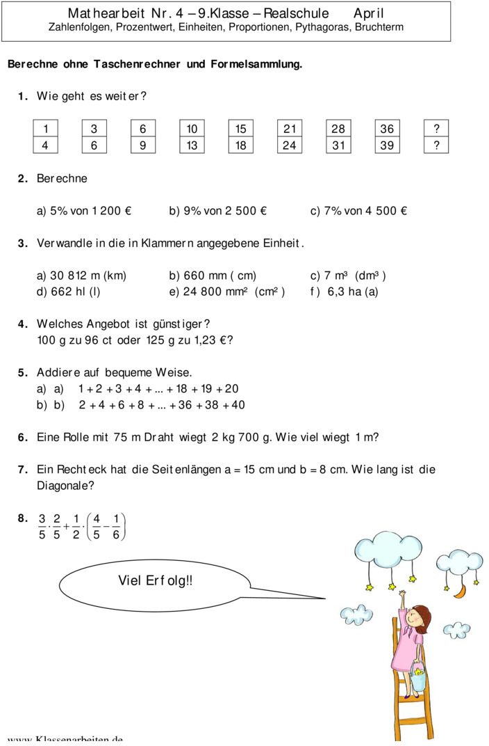 Mathe 9 Klasse Realschule Aufgaben Mit Lösungen Lineare Funktionen Aufgaben Klasse 9 Realschule / Klassenarbeit zu