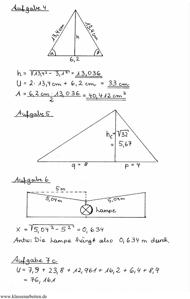 Klassenarbeit zu Geometrie [9. Klasse]