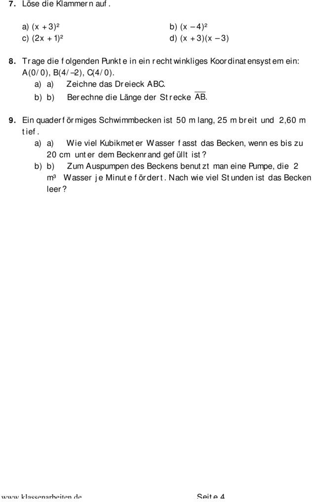 Übungsblatt zu Hauptschulabschluss