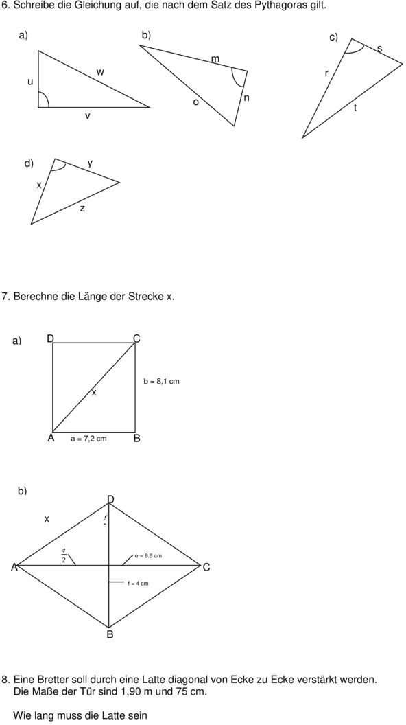 Klassenarbeit Satz Des Pythagoras Klassenarbeit zu Satz des Pythagoras