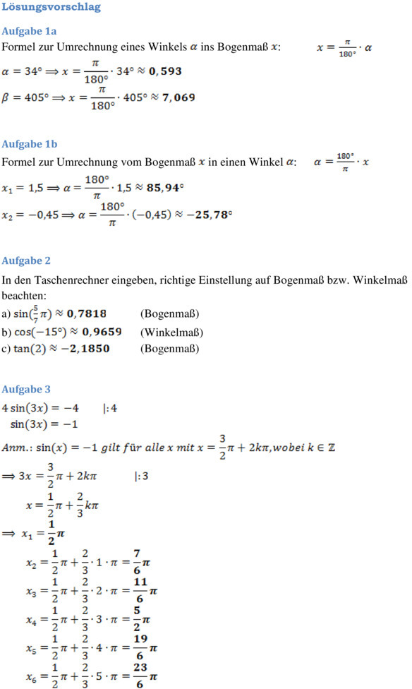Klassenarbeit zu Trigonometrie [10. Klasse]