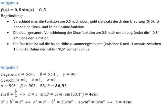 Klassenarbeit zu Trigonometrie [10. Klasse]