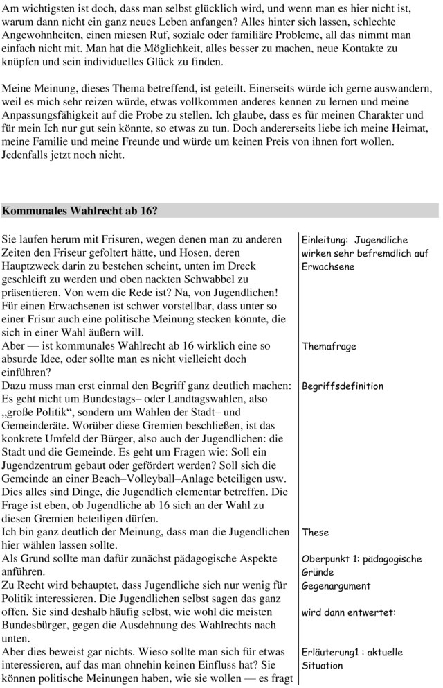 Klassenarbeit zu Erörterung