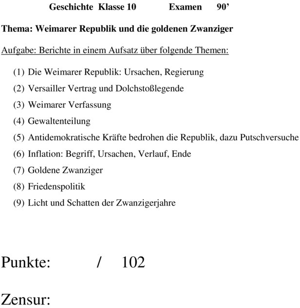 Weimarer Republik Test Mit Lösungen Kostenlos Klassenarbeit zu Weimarer Republik
