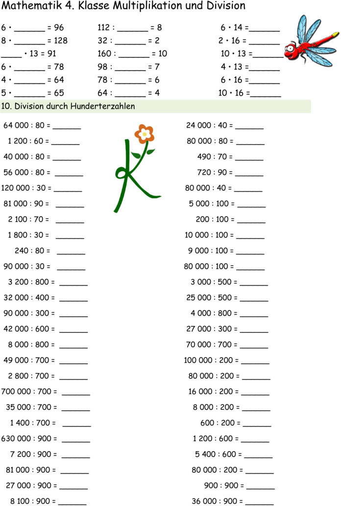 Multiplikation Division Klasse 5 Aufgaben Multiplikation NTBA