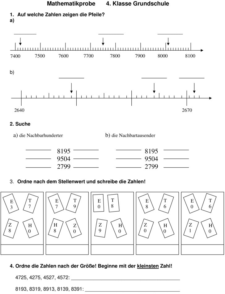 Klassenarbeit Zu Zahlenraum Bis 10000
