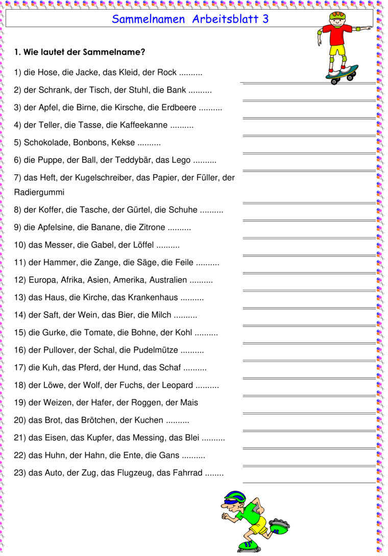 Übungsblatt zu Namenwörter