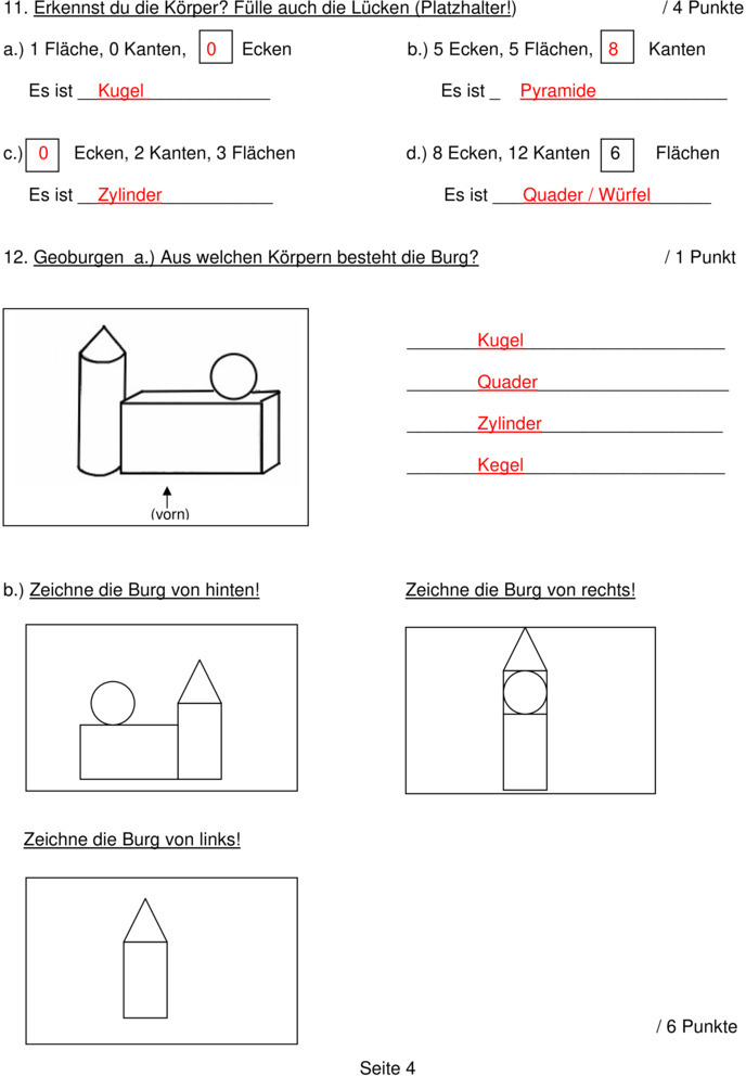 Klassenarbeit zu Körper und Volumen