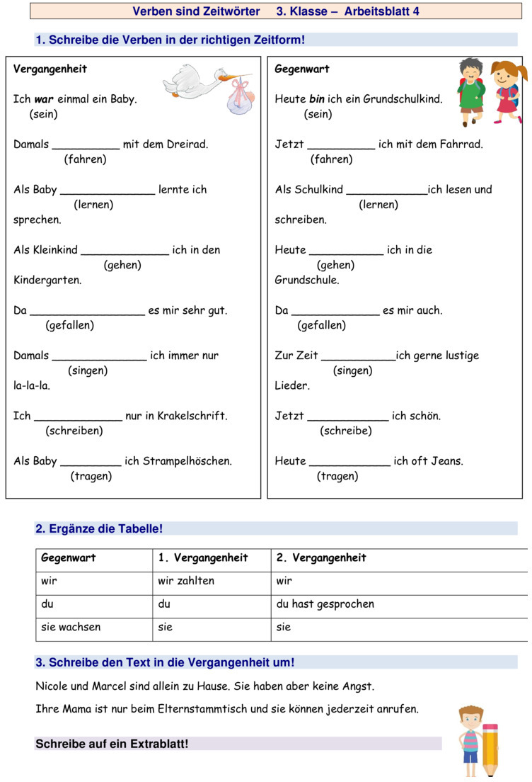 Übungsblatt zu Vergangenheitsformen