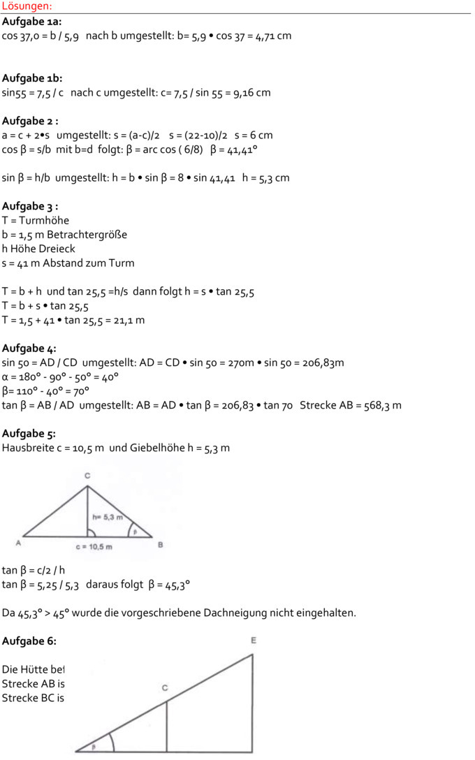 Klassenarbeit zu Trigonometrie [10. Klasse]