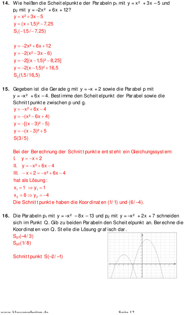 Quadratische Funktionen übungen Mit Lösungen Pdf Übungsblatt zu Quadratische Funktionen [10. Klasse]
