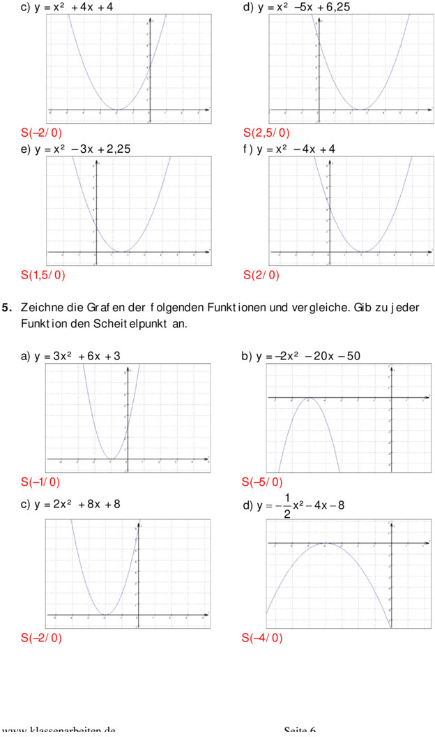 Quadratische Funktionen Aufgaben Mit Lösungen Klasse 10 Pdf Übungsblatt zu Quadratische Funktionen [10. Klasse]