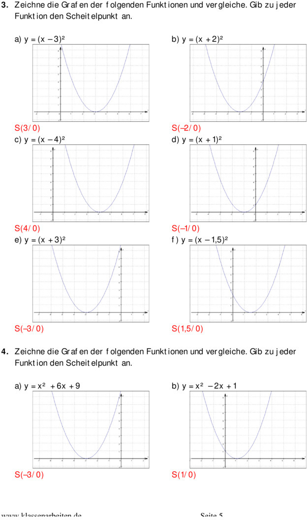 Quadratische Funktionen übungen Mit Lösungen Pdf Übungsblatt zu Quadratische Funktionen [10. Klasse]