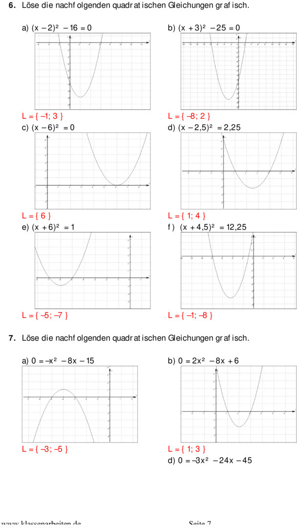 Übungsblatt zu Quadratische Gleichungen [10. Klasse]
