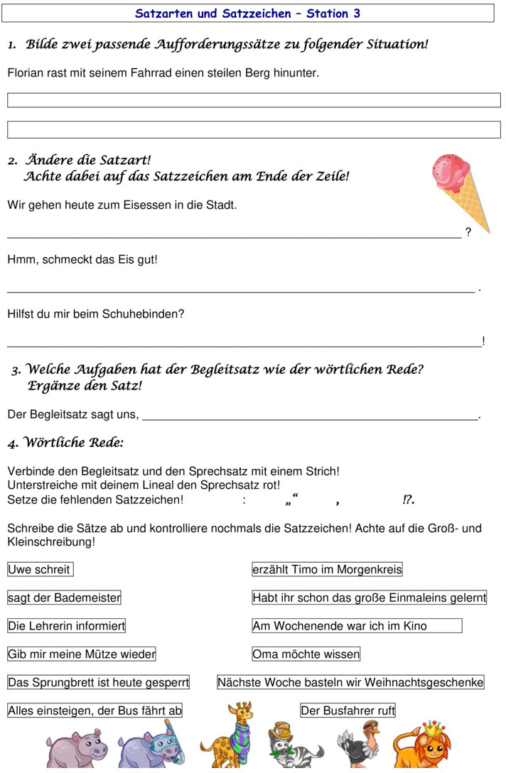Übungsblatt zu Satzzeichen [3. Klasse]