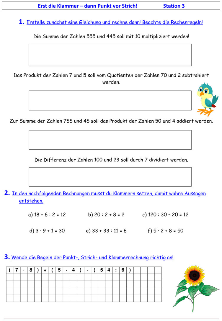 Übungsblatt zu Rechenregeln
