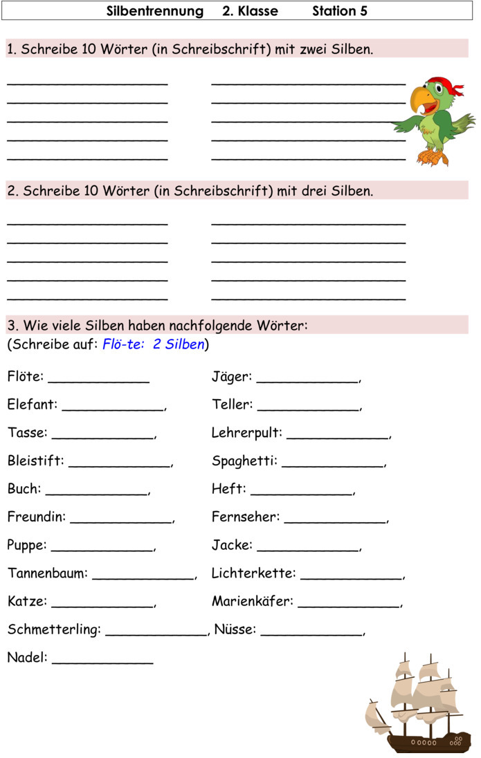 Übungsblatt zu Rechtschreibung [2. Klasse]