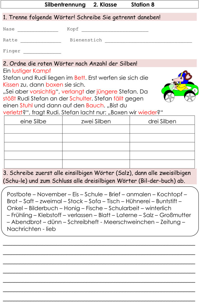 Ãœbungsblatt zu Rechtschreibung 2. Klasse