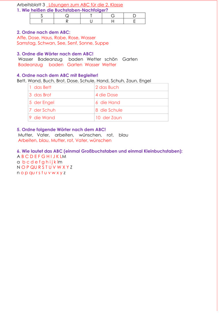Übungsblatt zu Das ABC [2. Klasse]
