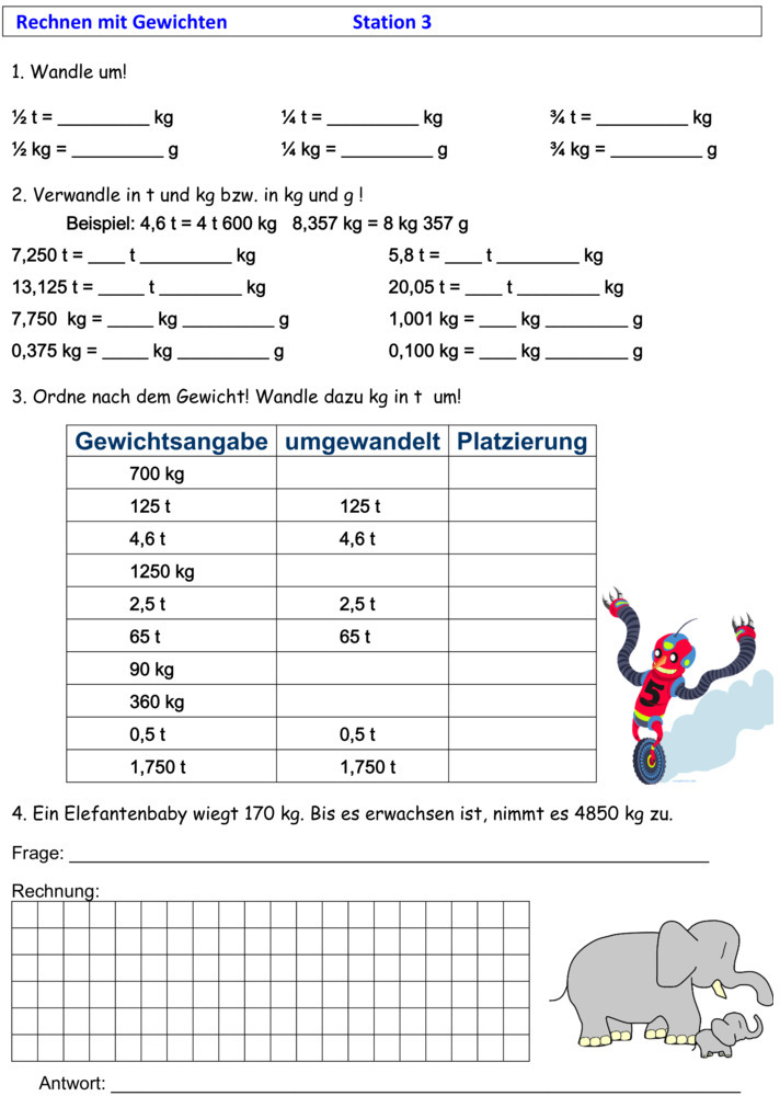 Übungsblatt zu Größen und Maßeinheiten