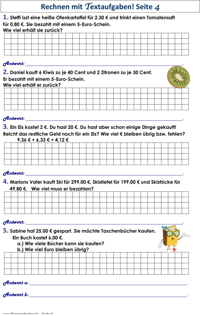 Übungsblatt zu Textaufgaben