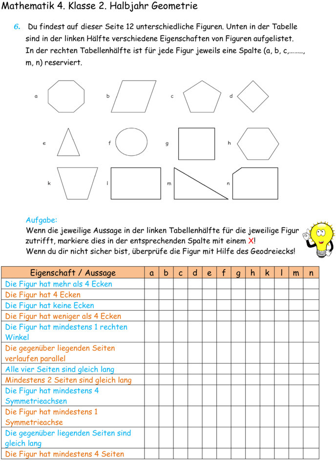 Mathe 4 Klasse Übungsblätter Geometrie – LOCKL