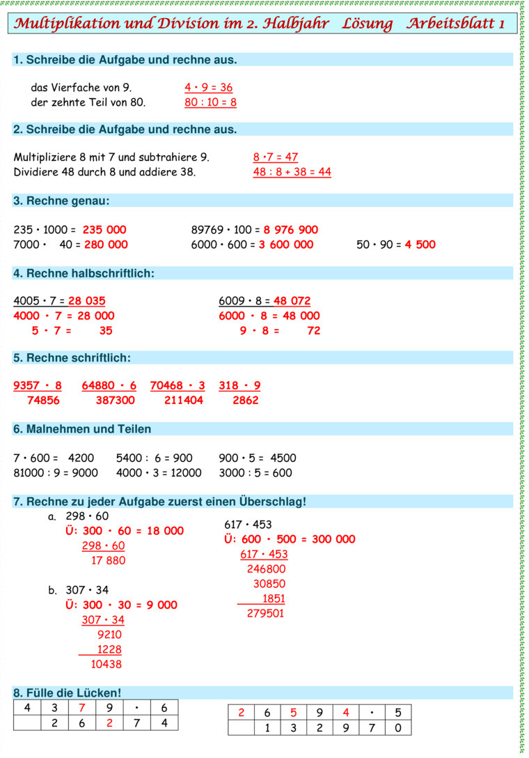 Übungsblatt zu Teiler und Vielfache