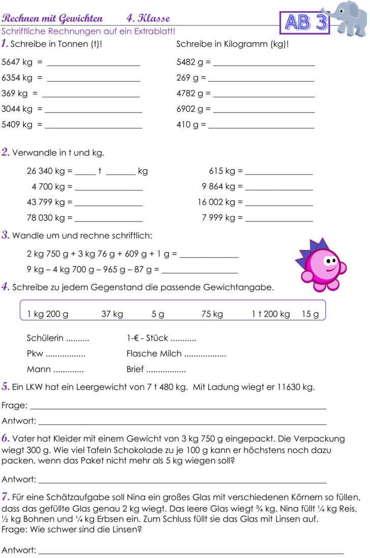 Übungsblatt zu Größen und Maßeinheiten