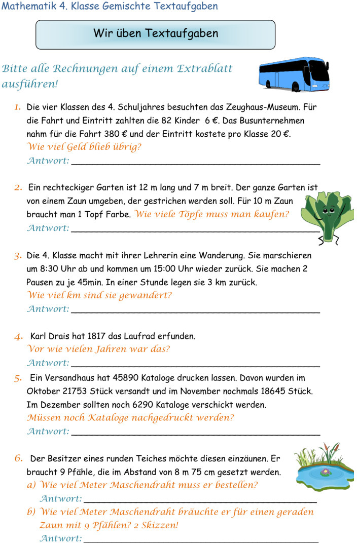 Übungsblatt zu Textaufgaben
