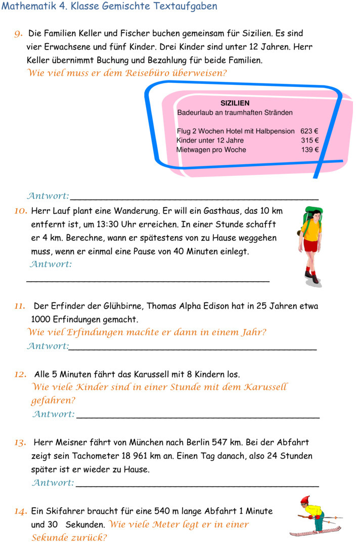 Übungsblatt zu Textaufgaben