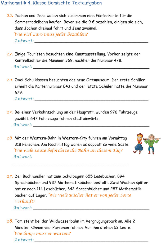 Übungsblatt zu Textaufgaben