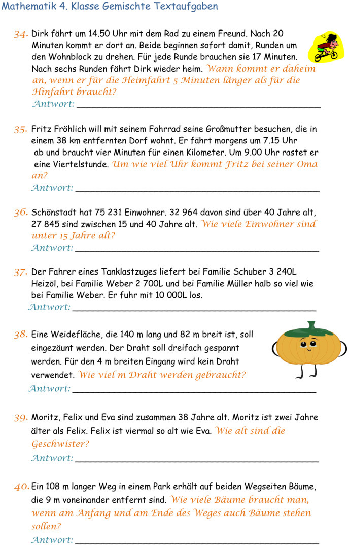 Übungsblatt zu Textaufgaben
