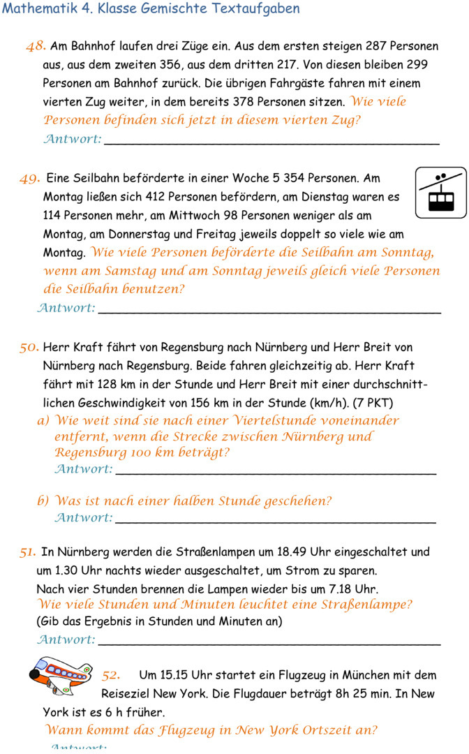 Übungsblatt zu Textaufgaben