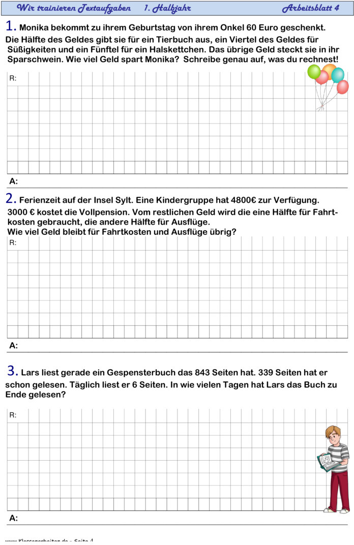 Übungsblatt zu Textaufgaben