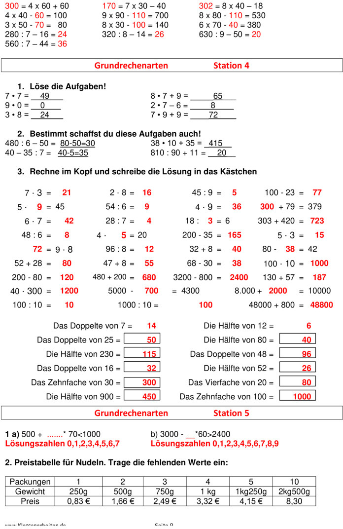  bungsblatt zu 1 halbjahr gemischt mathe 4 klasse 