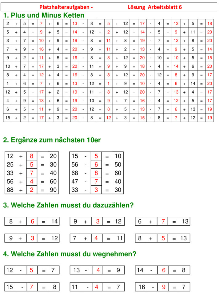 Übungsblatt zu Rechnen bis 100
