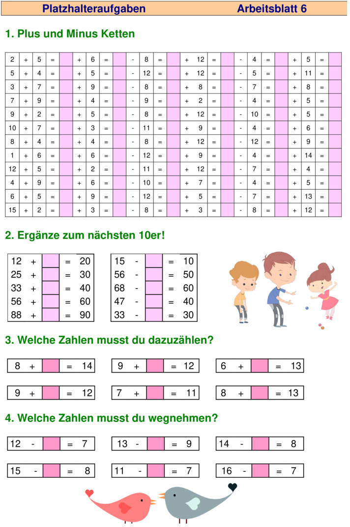 Übungsblatt zu Rechnen bis 100