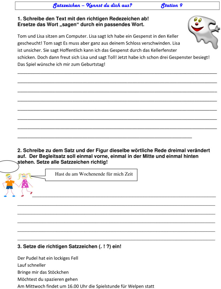 Übungsblatt zu Satzzeichen [3. Klasse]