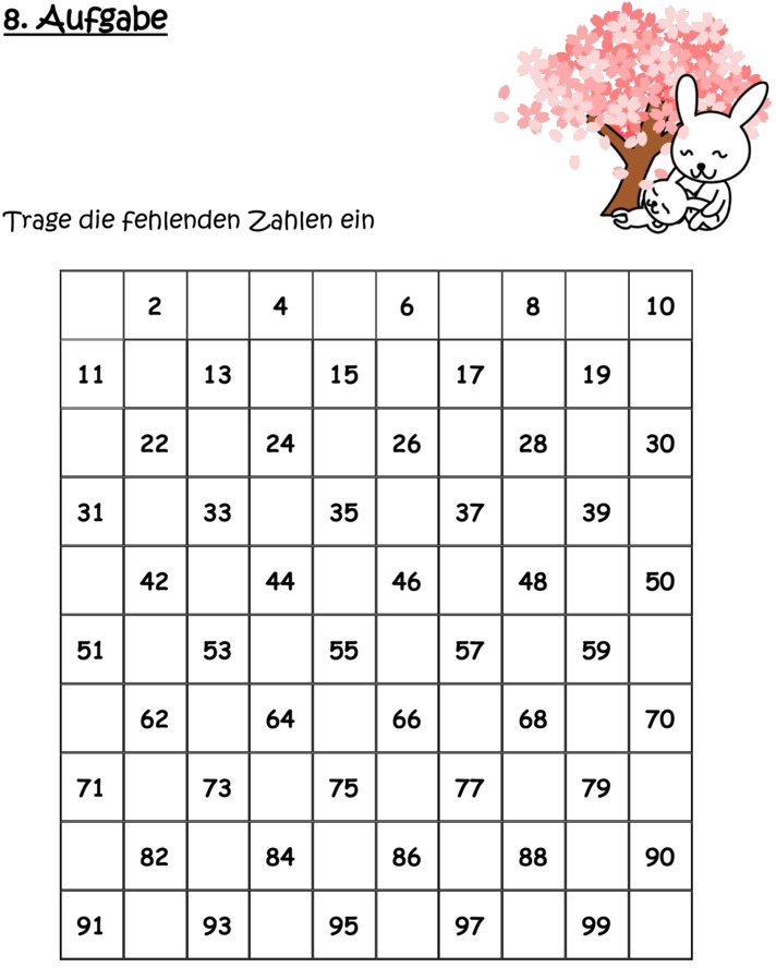 Übungsblatt zu Zahlenraum bis 100