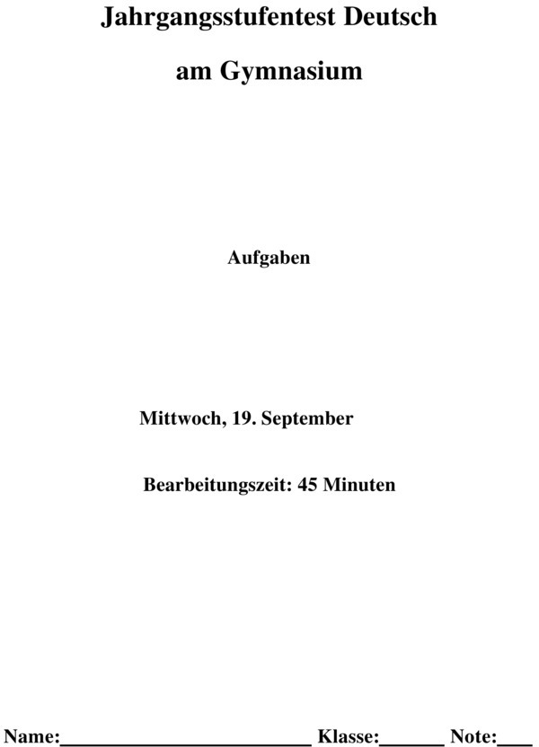 Jahrgangsstufentest Deutsch 8 Klasse Gymnasium Bayern Lösungen Klassenarbeit zu Jahrgangsstufentest [Deutsch 8. Klasse]