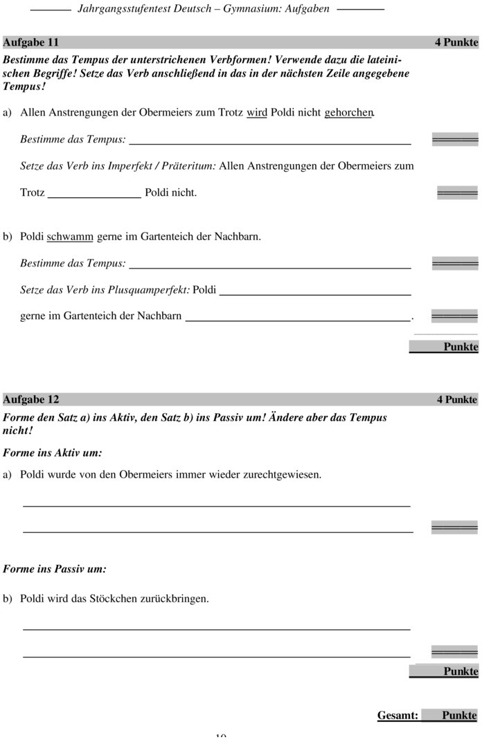 Klassenarbeit zu Jahrgangsstufentest [Deutsch 8. Klasse]