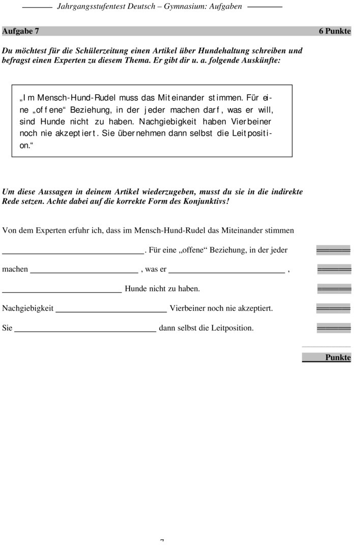 Klassenarbeit zu Jahrgangsstufentest [Deutsch 8. Klasse]