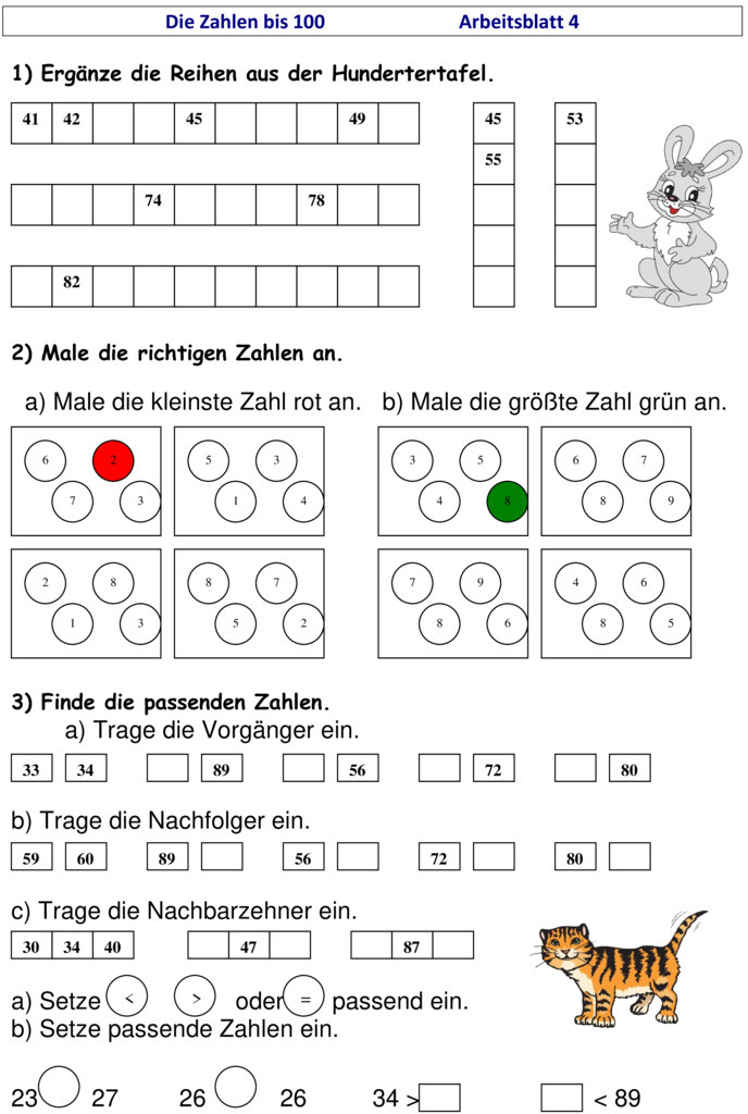 Übungsblatt zu Zahlenraum bis 100
