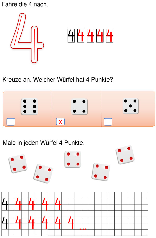 Übungsblatt zu Zahlen von 1 bis 10 (einzeln)