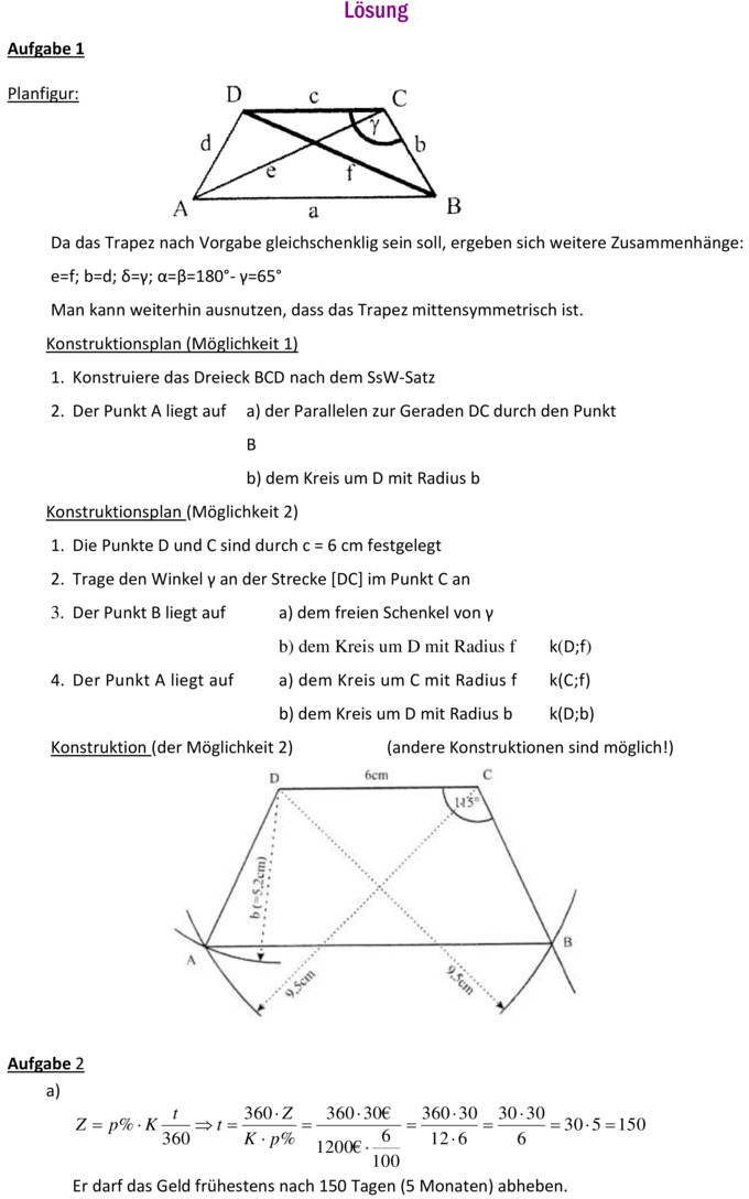 Klassenarbeit zu Abschlussarbeit [Mathe 7. Klasse]