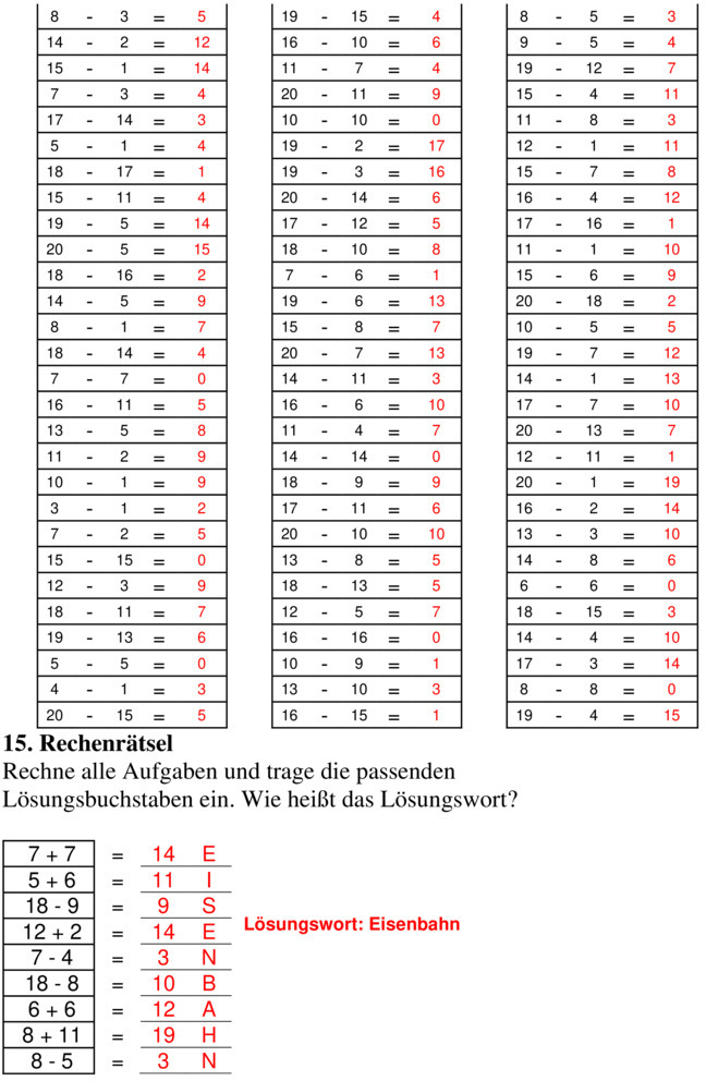 Quadratzahlen Bis 20 Zum Ausdrucken Übungsblatt zu Rechnen bis 20