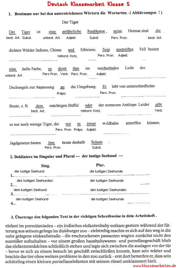 Deutsch Klassenarbeit Klasse 5